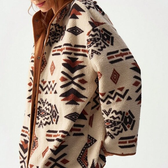 Jackets & Blazers - Multicolor Casual Women's Geometric Print Reversible Fleece Jacket
